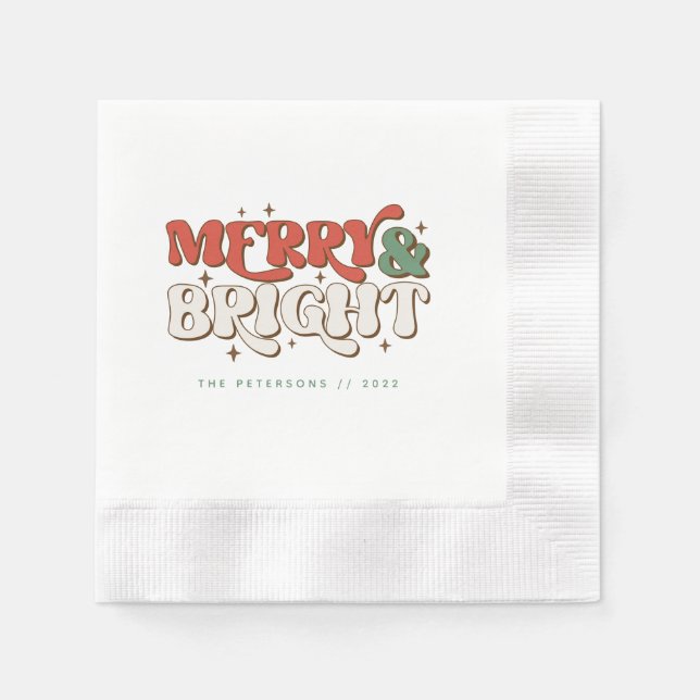 Merry & Bright Retro Christmas Napkin (Front)