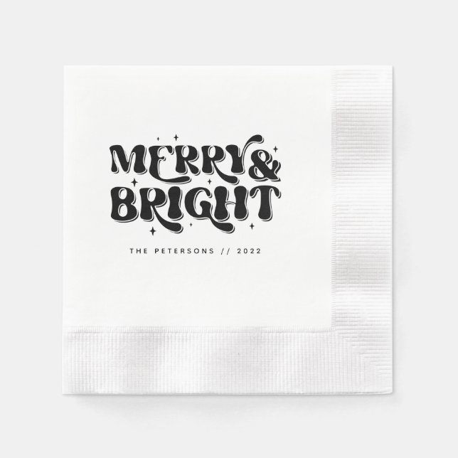 Merry & Bright Retro Christmas Party Napkin (Front)