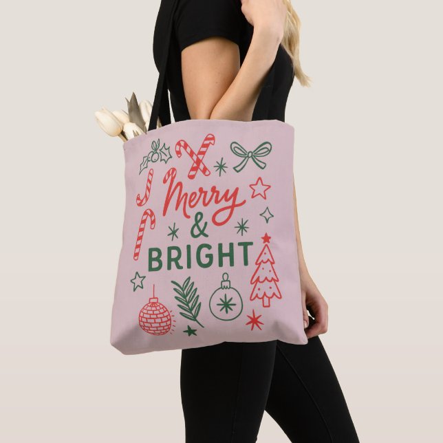 Merry & Bright Retro Christmas Stocking | Festive  Tote Bag (Close Up)