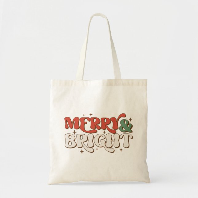 Merry & Bright Retro Christmas Tote Bag (Front)