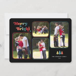 Merry & Bright Retro Colourful 4 Photo Christmas Holiday Card