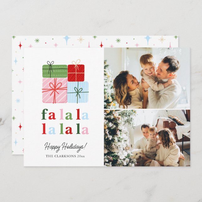 Merry & Bright Retro Family Holiday Card (Front/Back)