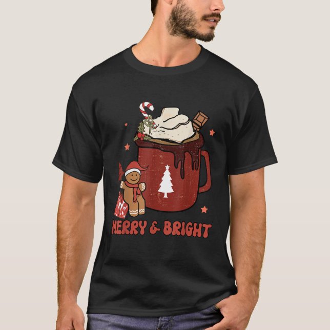 Merry Bright Retro Groovy Gingerbread Christmas Cu T-Shirt (Front)