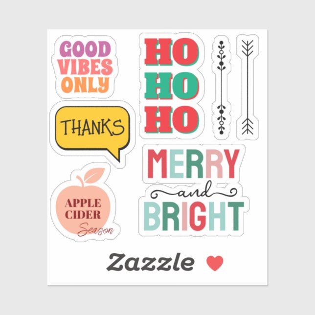 Merry & Bright—Retro Holiday Sticker Pack (Sheet)