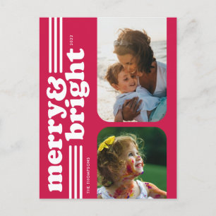 Merry & Bright Retro Magenta Photo Postcard