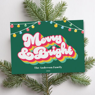 Merry & Bright Retro Non Photo Christmas Holiday Card