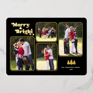 Merry & Bright Retro Photo Christmas Gold Foil Holiday Card
