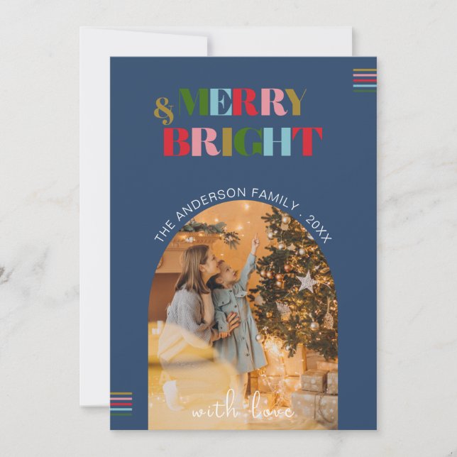 Merry & Bright Retro Photos Christmas Holiday Card (Front)