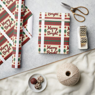 Merry & Bright Retro Ugly Christmas Wrapping Paper