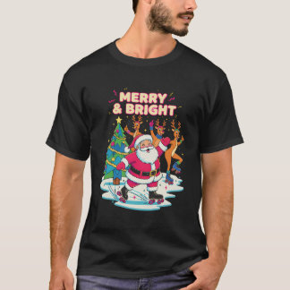 Merry & Bright Roller Skate Santa T-Shirt