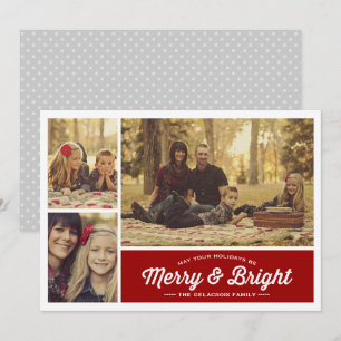 Merry & Bright Ruby 3 Photo Holiday Greeting Card