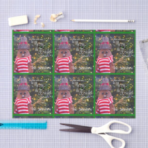 Merry Bright Rustic Snowman Name Green Pattern Tissue Paper