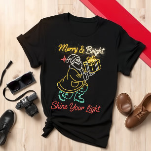 Merry & Bright Santa Festive Neon Design T-Shirt