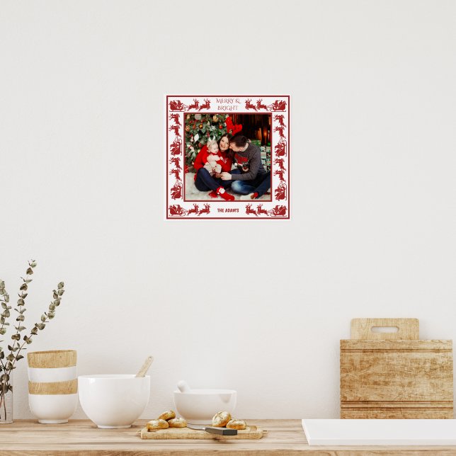 Merry & Bright Santa Sleigh Ride Christmas Photo Poster (Kitchen)
