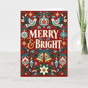 Merry & Bright Scandinavian Christmas Folk Art Card