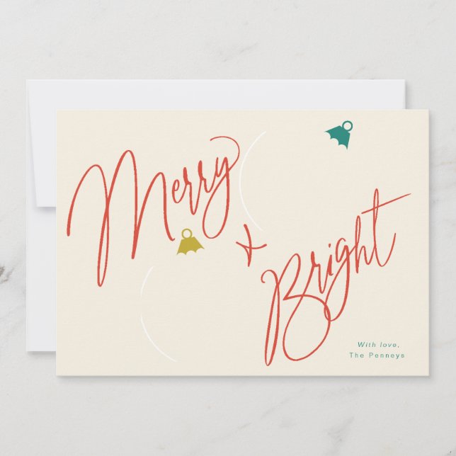 Merry & Bright script and photo ornaments design Invitation (Front)