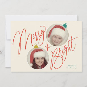 Merry & Bright script and photo ornaments design Invitation