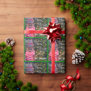 Merry Bright Script Rustic Snowman Cute Pattern  Wrapping Paper