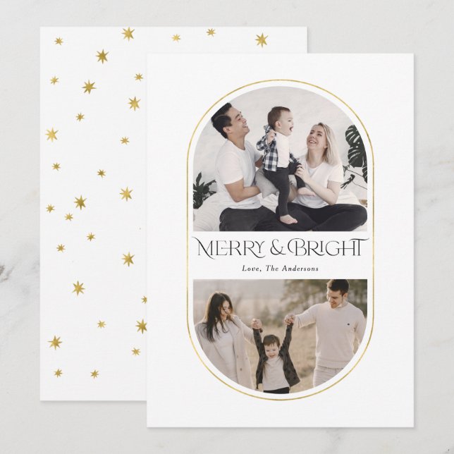Merry & Bright Simple Arch Christmas family photos Holiday Card (Front/Back)