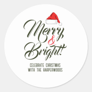 Merry & Bright Simple Elegant Christmas Family Classic Round Sticker