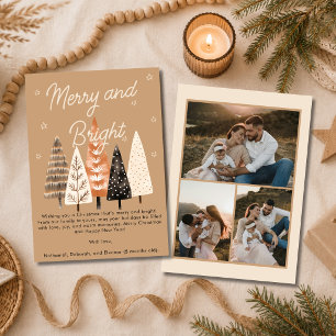 Merry & Bright Simple Tan Multi Photo Christmas Holiday Card