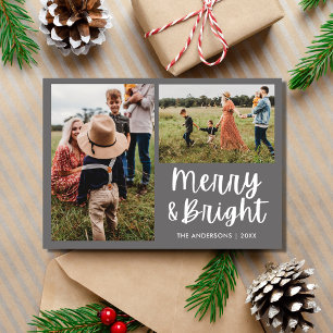 Merry Bright Simple Two Photo Family Holiday Card