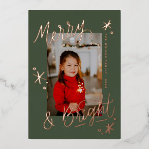 Merry & Bright Snowflake Lettered Photo Overlay Foil Holiday Card