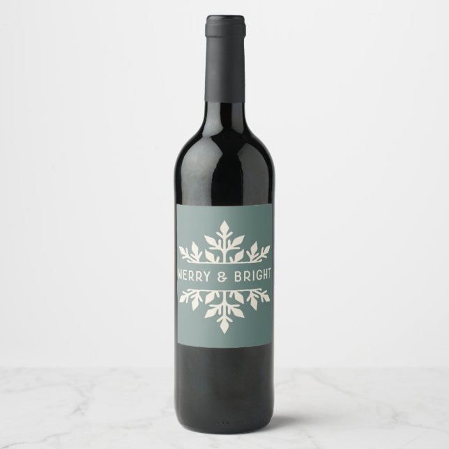 Merry & Bright Snowflake Wine Label | Blue Spruce (Front)