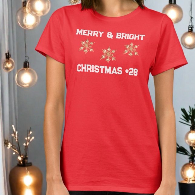 Merry Bright snowflake your age monogram red white T-Shirt (Creator Uploaded)