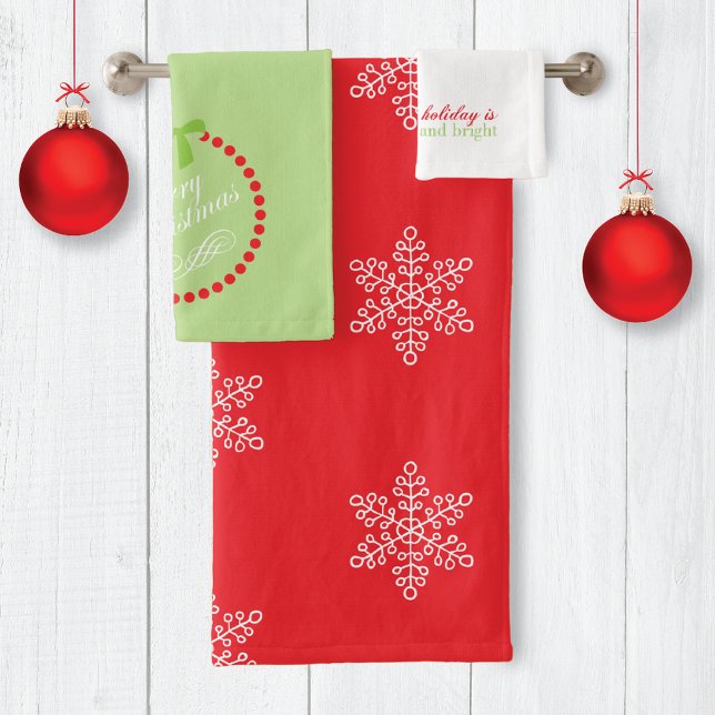 Merry Bright Snowflakes Monogram Christmas Bath Towel Set (Creator Uploaded)