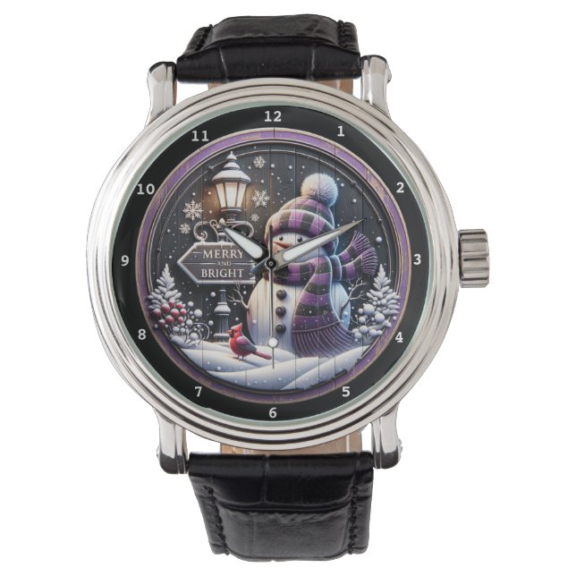 Merry Bright Snowman with Cardinal Watch (Front)