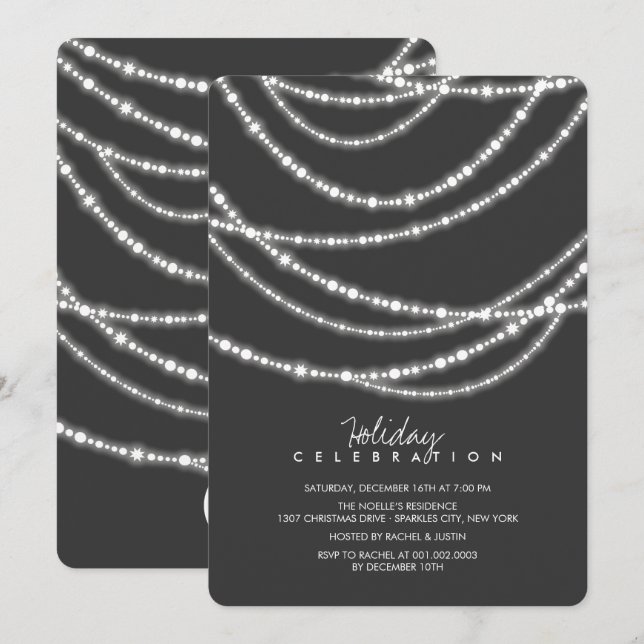Merry & Bright Sparkles Chic Holiday Party Invite (Front/Back)