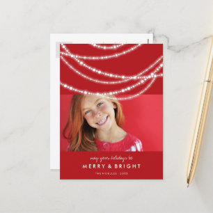 Merry & Bright Sparkles Chic Red Christmas Photo Holiday Postcard