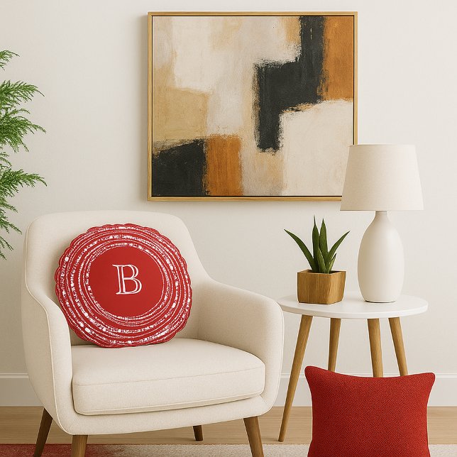 Merry & Bright Sparkling Lights Monogram Christmas Round Cushion (Merry & Bright Sparkling Lights With Family Monogram Christmas Round Pillow - Holiday Home Decor)