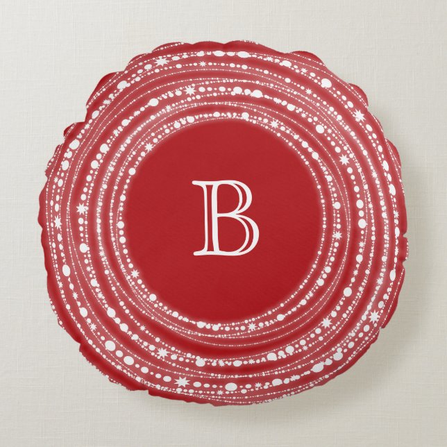 Merry & Bright Sparkling Lights Monogram Christmas Round Cushion (Front)