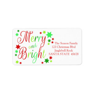 Merry & Bright stars holiday label