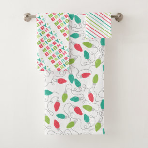 Merry & Bright String Of Lights Christmas Pattern Bath Towel Set