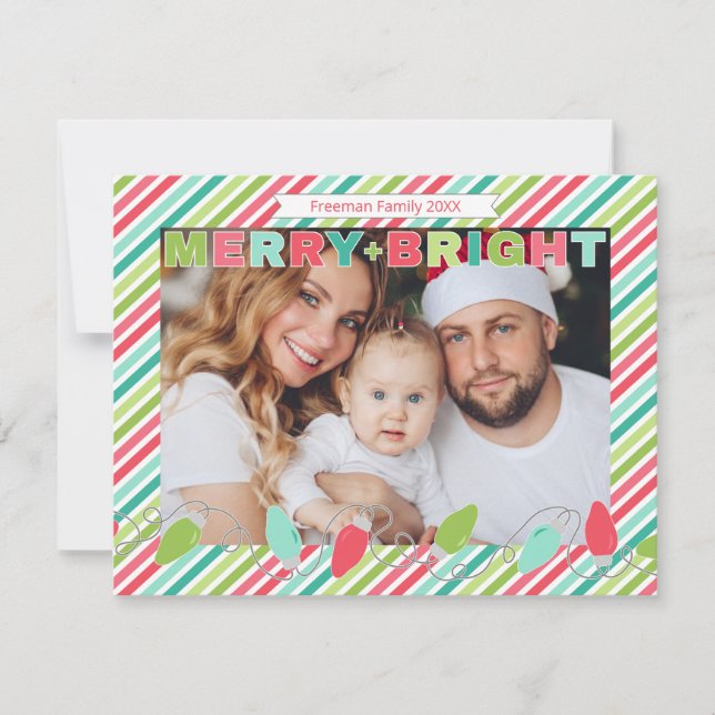 Merry + Bright Striped Christmas Photo Card (Front)