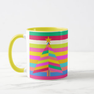 merry Bright Stripes Colourful Christmas Tree Mug