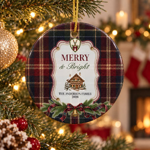 Merry & Bright Tartan Family Christmas Keepsake Ceramic Tree Decoration