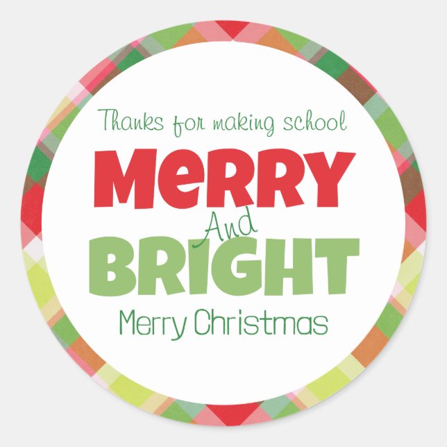 Merry & Bright Teachers Thank You Sticker (Front)