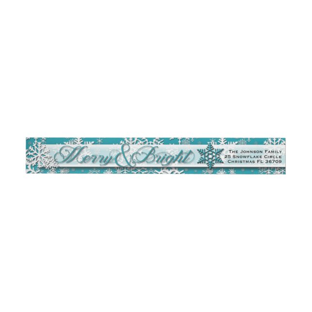 Merry & Bright • Teal Snowflakes • Modern • Classy Wrap Around Label (Individual)