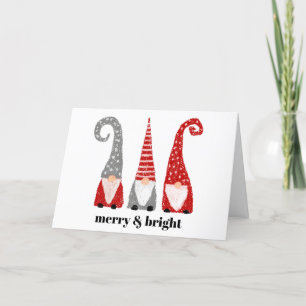 Merry & Bright Three Gnomes Christmas Personalised Holiday Card