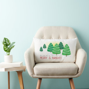 Merry & Bright Trees Garland Christmas Lumbar Cushion