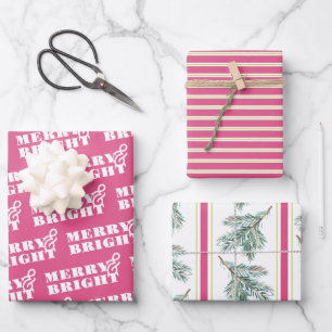 Merry & Bright Typography Christmas  Wrapping Paper Sheet