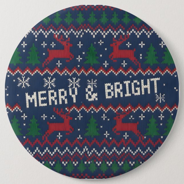 Merry & Bright Ugly Christmas Sweater 6 Cm Round Badge (Front)