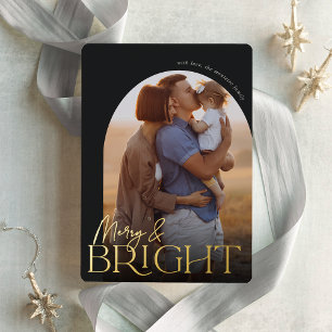 Merry & Bright Vertical Photo Arch Foil Holiday Card