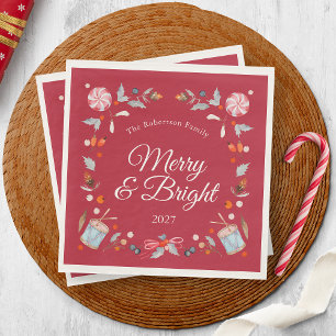 Merry & Bright Vintage Christmas Holiday Napkin