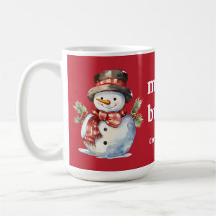 "Merry & Bright" Vintage Christmas Snowman Custom Coffee Mug