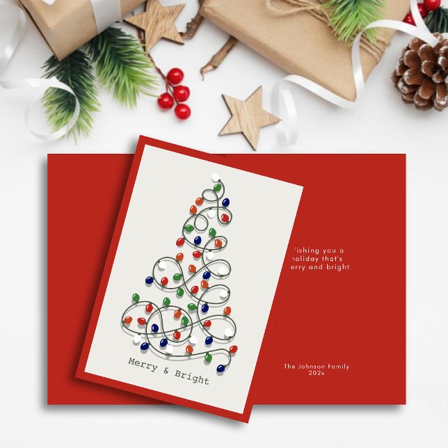 Merry & Bright Vintage Lights Red Christmas Holiday Card (Creator Uploaded)